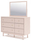 Wistenpine Twin Upholstered Panel Bed with Mirrored Dresser