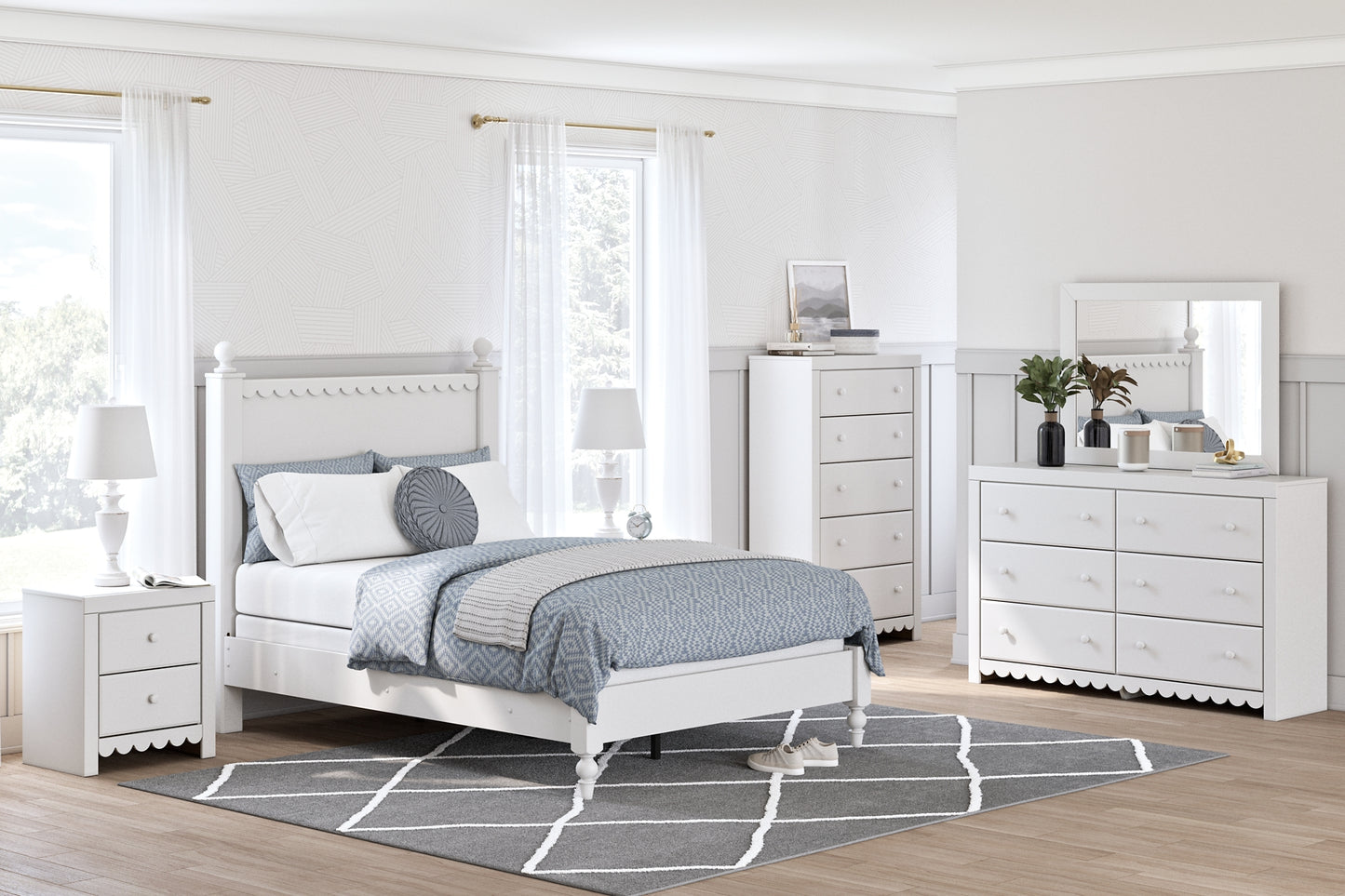 Mollviney Full Panel Bed with Dresser and Nightstand