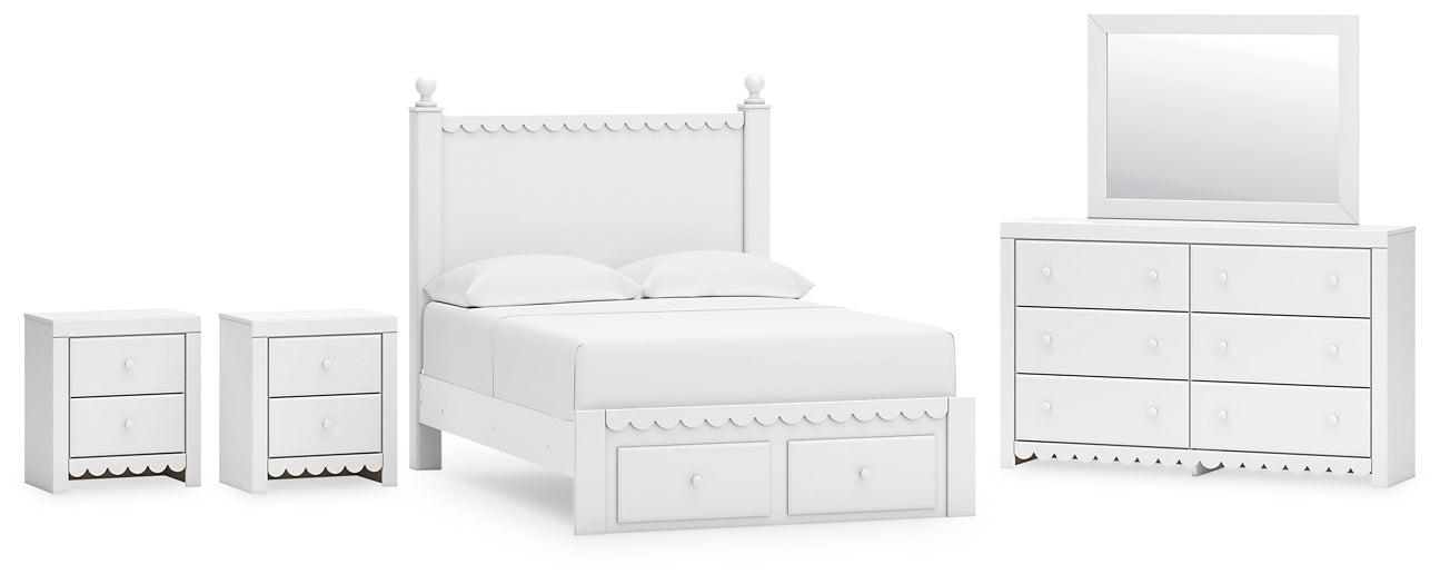 Mollviney Full Panel Storage Bed with Mirrored Dresser and 2 Nightstands