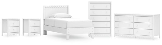 Hallityn Twin Panel Platform Bed with Dresser, Chest and 2 Nightstands